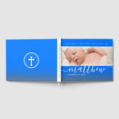 Blauwe Baby Foto Baptisme Christening Cross Glitte Gastenboek (Volledig)