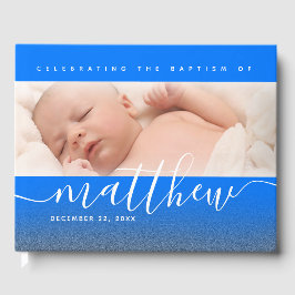 Blauwe Baby Foto Baptisme Christening Cross Glitte Gastenboek