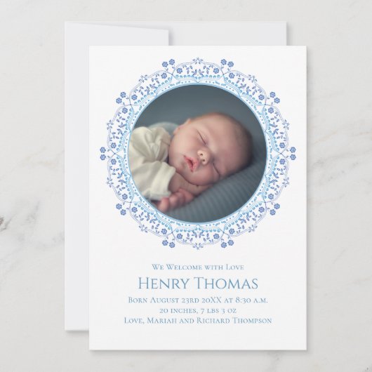 Blauwe Baby Foto Schattigee Bloemen Custom (Voorkant)