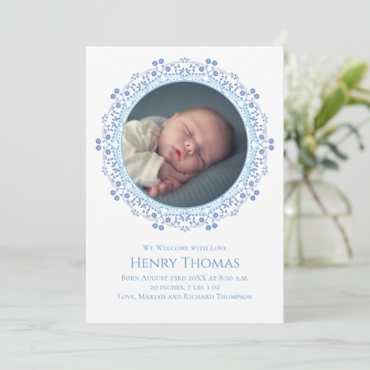 Blauwe Baby Foto Schattigee Bloemen Custom (Staand voorkant)