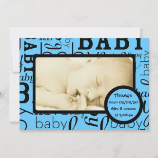  blauwe baby fotoaankondigingskaarten aankondiging