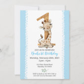 Blauwe Baby Giraffe 1e Verjaardag Kaart (Voorkant)