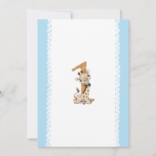 Blauwe Baby Giraffe 1e Verjaardag Kaart (Achterkant)