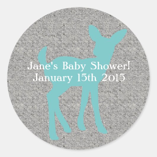 Blauwe Baby Herten en Grijze Burlap Stickers (Voorkant)