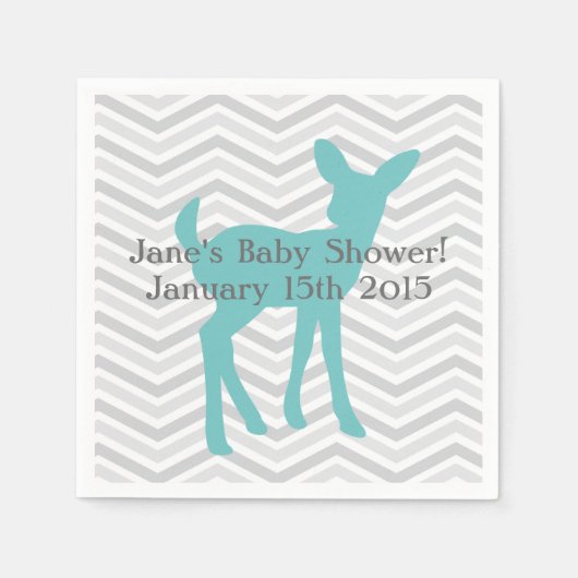 Blauwe Baby herten en grijze Chevron servetten (Voorkant)