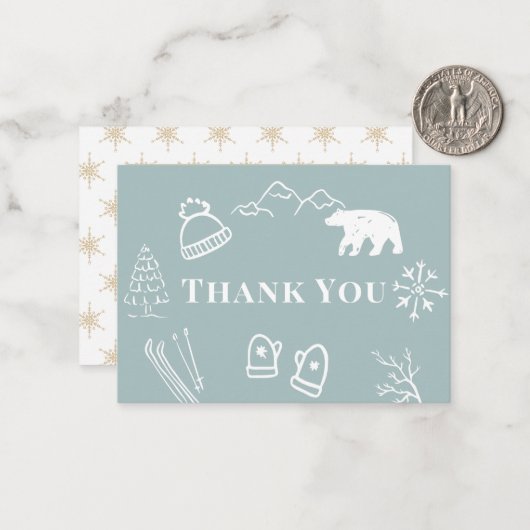 Blauwe Baby Het Is Koud Buiten Baby Shower Bedankt Notitiekaartje (Voorkant / Achterkant in situ)