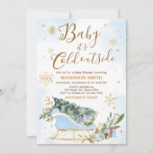 Blauwe Baby Het is koud buiten Baby shower Kaart (Voorkant)