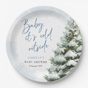 Blauwe Baby Het Is Koud Buiten Baby Shower Papieren Bordje