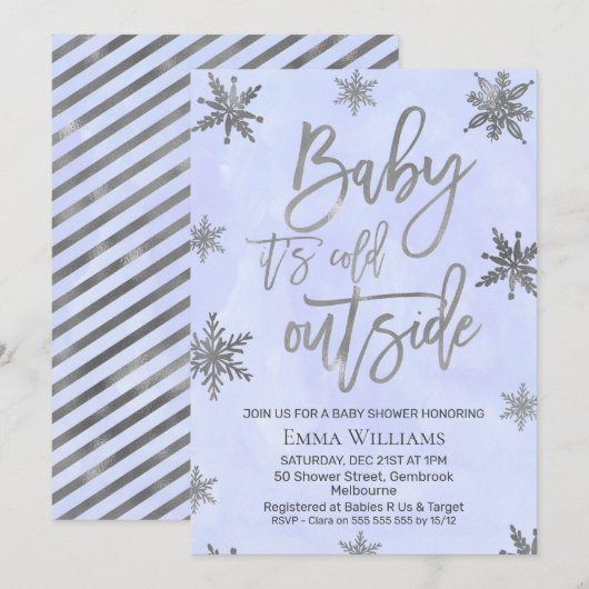 Blauwe baby het is koud buiten de Uitnodiging van  (Voorkant / Achterkant)