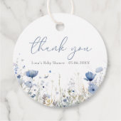 Blauwe Baby in bloesem bloemenwilde bloem Baby sho Bedankjes Labels (Voorkant)