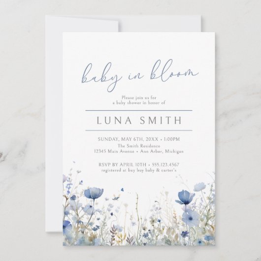 Blauwe Baby in bloesem bloemenwilde bloem Baby sho Kaart (Voorkant)