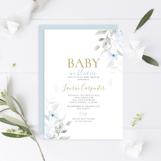 Blauwe Baby in Bloom Baby shower Jongen Kaart