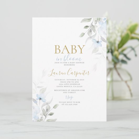 Blauwe Baby in Bloom Baby shower Jongen Kaart (Staand voorkant)