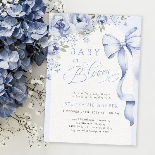 Blauwe Baby in Bloom Baby shower Kaart