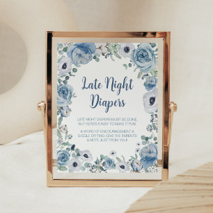Blauwe Baby in Bloom Baby shower Late Night Luiers Poster