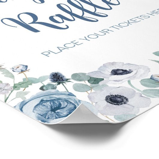 Blauwe Baby in Bloom Baby shower Luier Raffle Poster (Hoek)