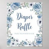 Blauwe Baby in Bloom Baby shower Luier Raffle Poster (Voorkant)