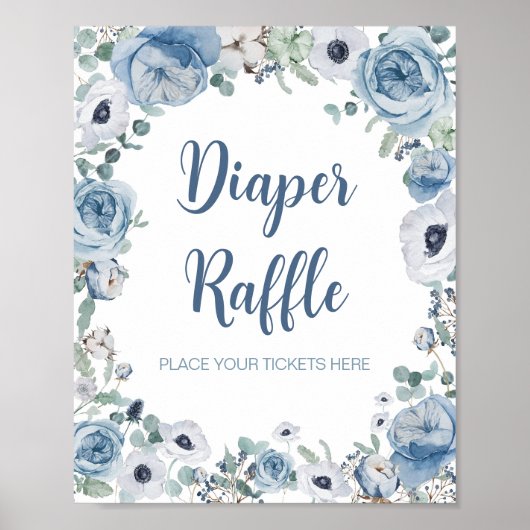 Blauwe Baby in Bloom Baby shower Luier Raffle Poster (Voorkant)