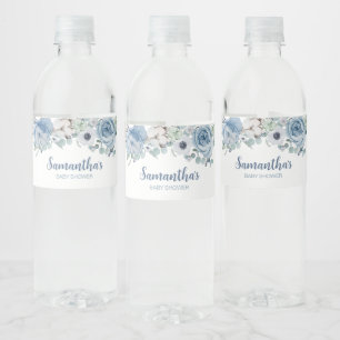 Blauwe Baby in Bloom Baby shower Waterfles Etiket