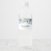 Blauwe Baby in Bloom Baby shower Waterfles Etiket (Voorkant)