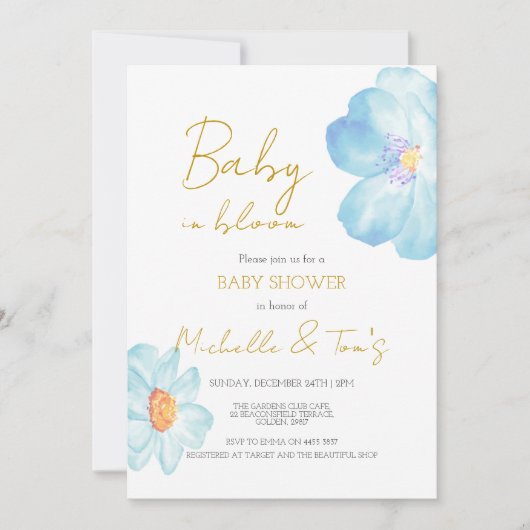 Blauwe Baby in Bloom Uitnodiging (Voorkant)