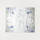 Blauwe Baby in Bloom Wildflower Baby shower Achter Wandkleed (Voorkant (horizontaal))