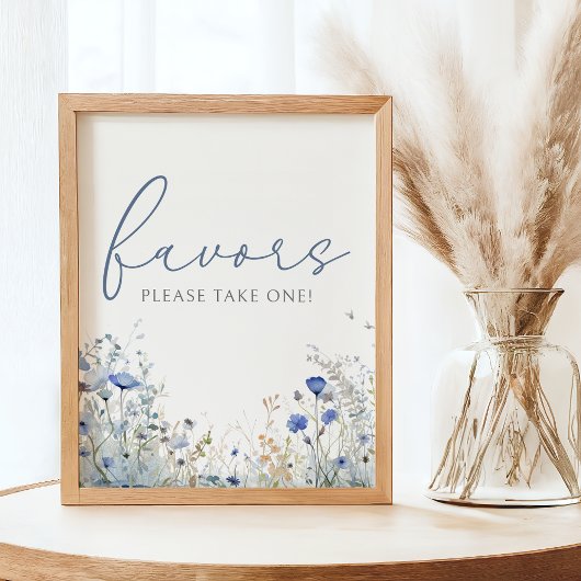 Blauwe Baby in Bloom Wildflower Douche Favor Sign Poster