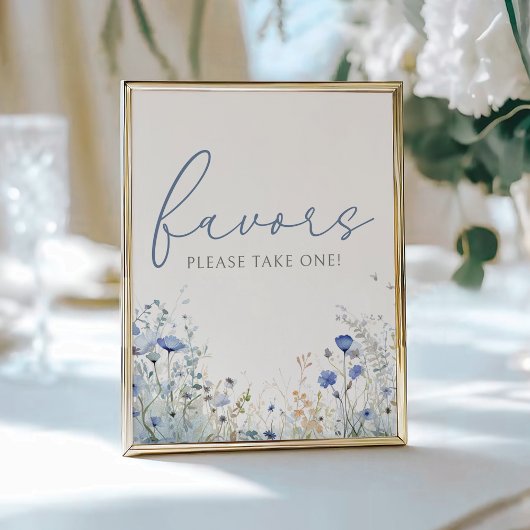 Blauwe Baby in Bloom Wildflower Douche Favor Sign Poster