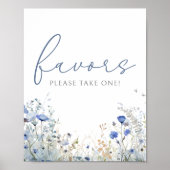 Blauwe Baby in Bloom Wildflower Douche Favor Sign Poster (Voorkant)