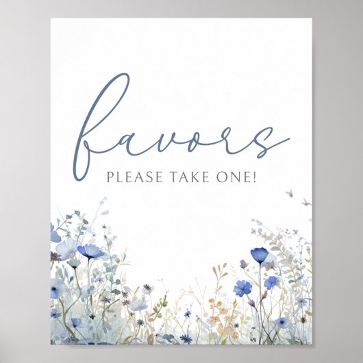 Blauwe Baby in Bloom Wildflower Douche Favor Sign Poster (Voorkant)