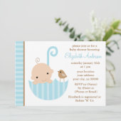 Blauwe Baby in het Baby shower van Umbrella Kaart (Staand voorkant)