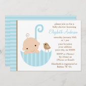 Blauwe Baby in het Baby shower van Umbrella Kaart (Voorkant / Achterkant)