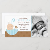 Blauwe baby in paraplu geboorteaankondigingen aankondiging (Voorkant / Achterkant)