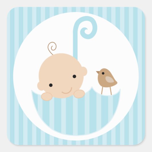 Blauwe Baby in paraplu Vierkante Sticker (Voorkant)