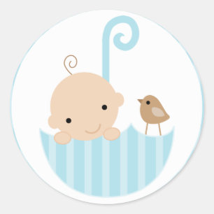 Blauwe Baby in Umbrella Ronde Sticker