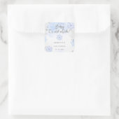 Blauwe Baby is koud buiten het Baby shower Vierkante Sticker (Tas)