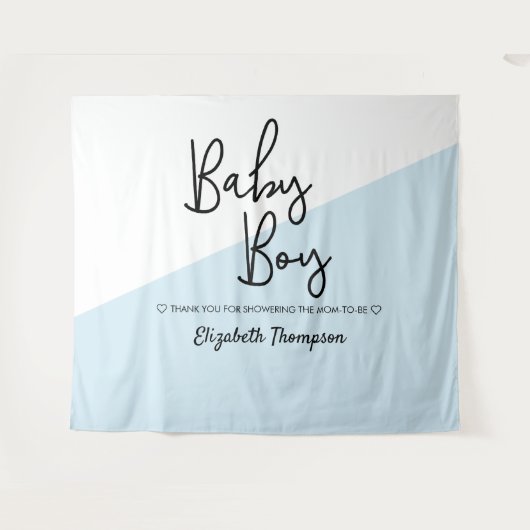 Blauwe baby jongen achtergrond Welkom bord Baby Sh Wandkleed (Voorkant (horizontaal))