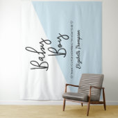 Blauwe baby jongen achtergrond Welkom bord Baby Sh Wandkleed (In situ)