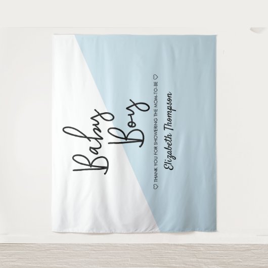 Blauwe baby jongen achtergrond Welkom bord Baby Sh Wandkleed (Voorkant)