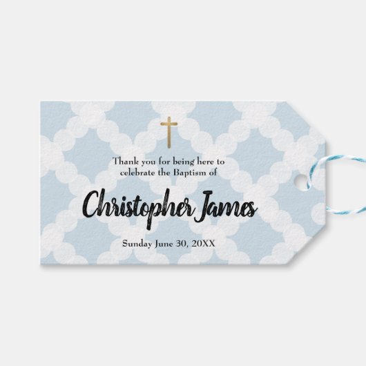 Blauwe Baby Jongen Doop Horizontaal Dank u Cadeaulabel (Voorkant (Horizontaal))