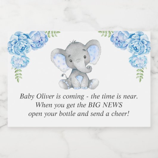 Blauwe Baby Jongen Douche Sprinkle Gepersonaliseer Sparkling Wijnetiket (Enkel label)