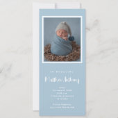 Blauwe Baby Jongen Foto Geboorte Aankondiging (Voorkant)
