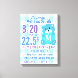 Blauwe baby jongen geboorte statistieken muur deco canvas afdruk