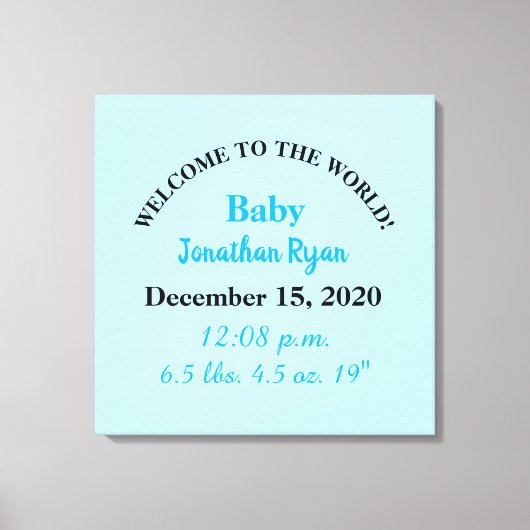 Blauwe Baby Jongen Geboorte Stats Canvas Afdruk (Voorkant)