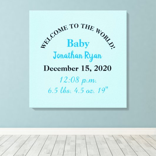 Blauwe Baby Jongen Geboorte Stats Canvas Afdruk (Insitu (Houten vloer))