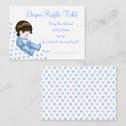 Blauwe Baby Jongen Luier Raffle Tickets Informatiekaartje (Voorkant / Achterkant)