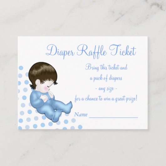 Blauwe Baby Jongen Luier Raffle Tickets Informatiekaartje (Voorkant)