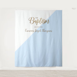 Blauwe baby jongen moderne doop achtergrond wandkleed