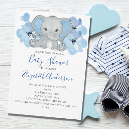 Blauwe Baby Jongen Olifant Baby Shower Bloemen Bal Kaart