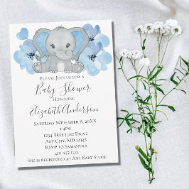 Blauwe Baby Jongen Olifant Baby Shower Bloemen Bal Kaart